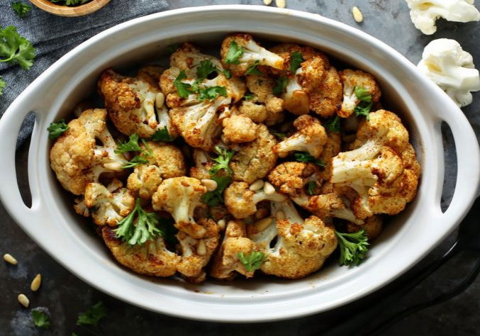 Roasted Cauliflower with Pine Nut and Breadcrumb Topping